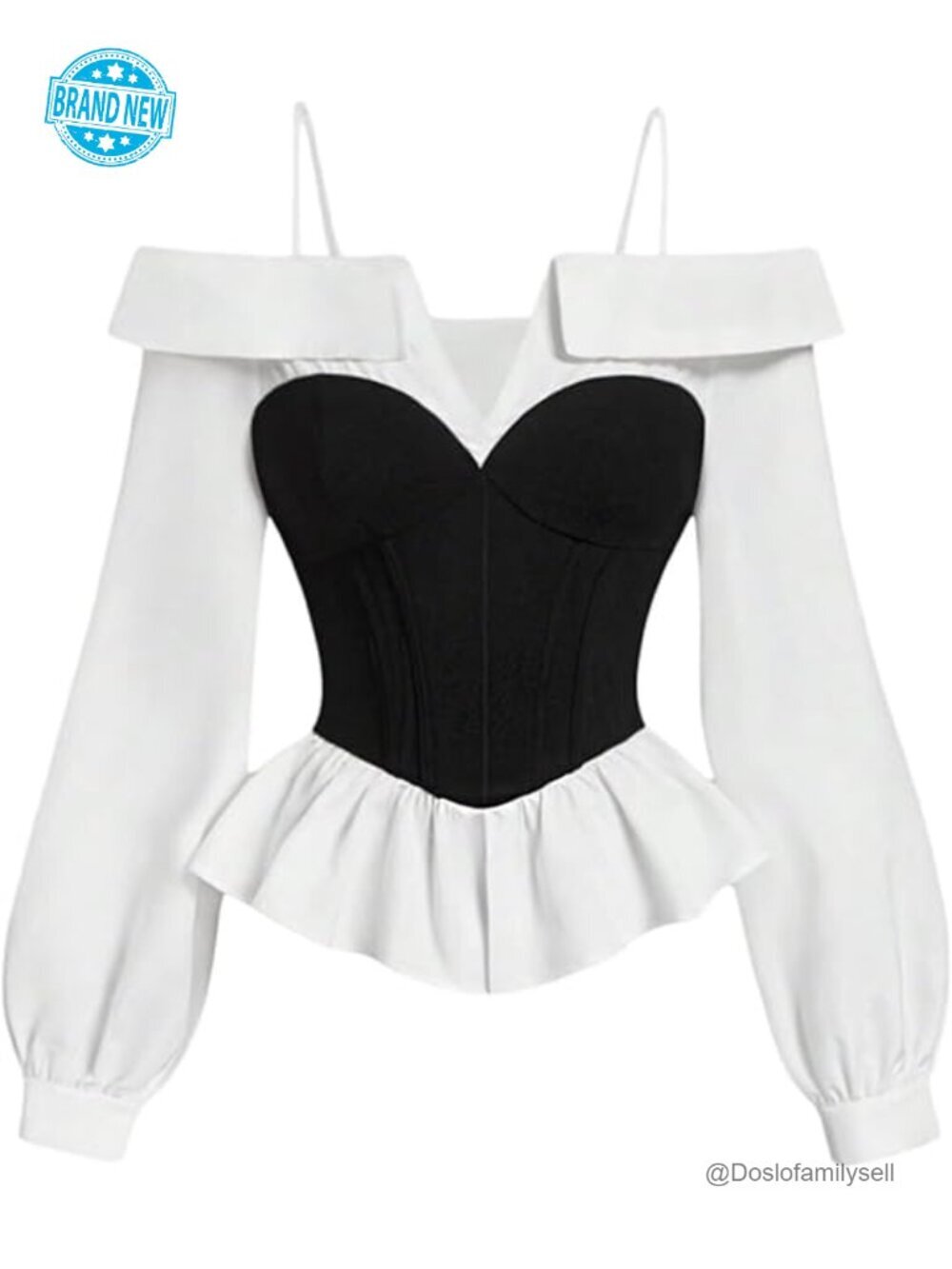 Vintage Corset Top Lantern Sleeve Cold Shoulder Color Block Blouse Renaissance